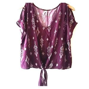 MUDD Printed Tie Top Bouse Tee Sz M
